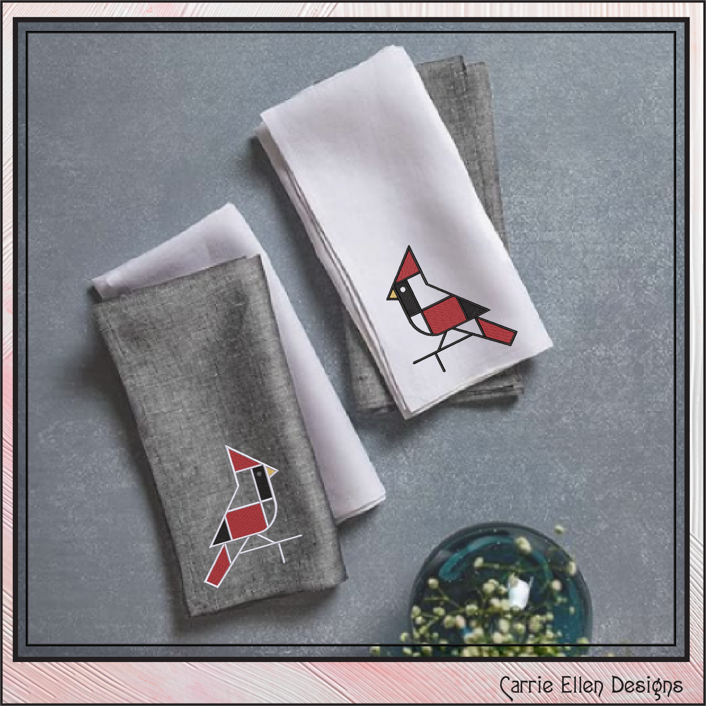Geometric Cardinal Machine Embroidery Design | Mondrian Inspired Bird Stitch File | Modern Art Embroidery, 6 Sizes, (4199)