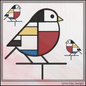 Geometric Chickadee Machine Embroidery Design | Mondrian Inspired Bird Stitch File | Modern Art Embroidery, 6 Sizes, (4200)