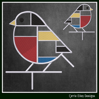 Geometric Chickadee Machine Embroidery Design | Mondrian Inspired Bird Stitch File | Modern Art Embroidery, 6 Sizes, (4200)