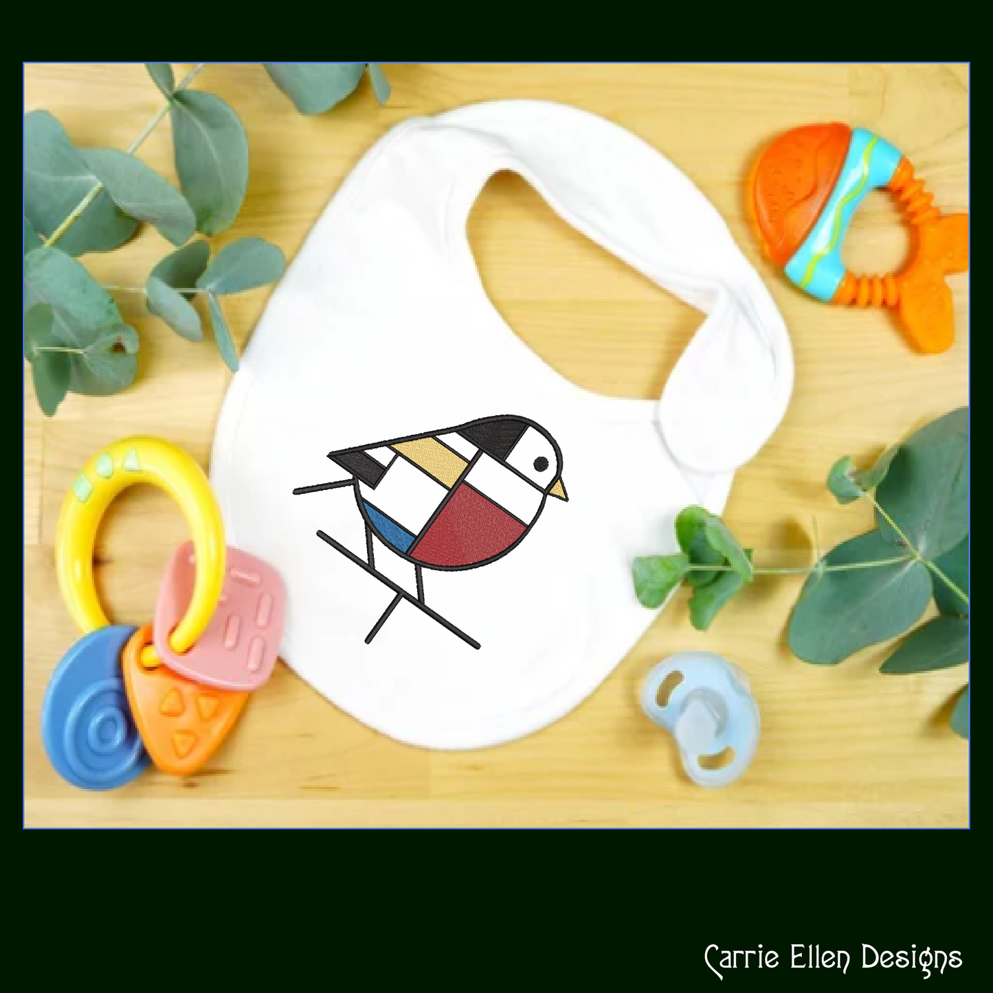 Geometric Chickadee Machine Embroidery Design | Mondrian Inspired Bird Stitch File | Modern Art Embroidery, 6 Sizes, (4200)