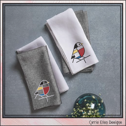 Geometric Chickadee Machine Embroidery Design | Mondrian Inspired Bird Stitch File | Modern Art Embroidery, 6 Sizes, (4200)