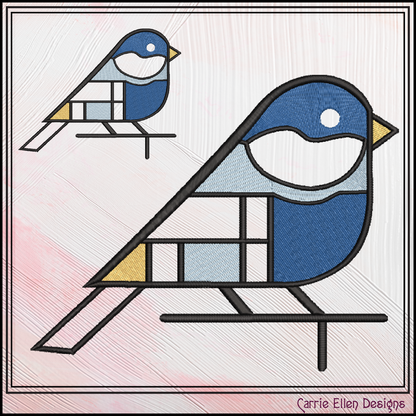 Geometric Blue Bird Machine Embroidery Design | Mondrian Inspired Bird Stitch File | Modern Art Embroidery, 6 Sizes, (4201)