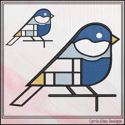 Geometric Blue Bird Machine Embroidery Design | Mondrian Inspired Bird Stitch File | Modern Art Embroidery, 6 Sizes, (4201)