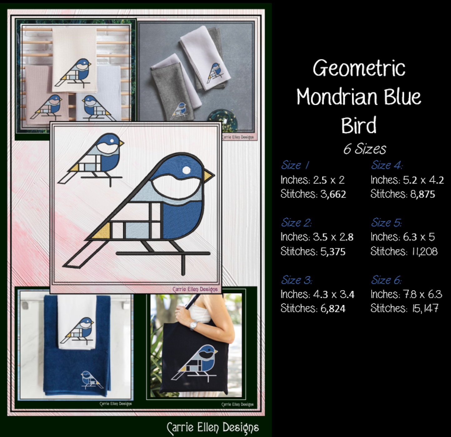 Geometric Bird Bundle Machine Embroidery Designs | Mondrian Inspired Bird Collection | Modern Line Art Stitch Files, 10 Designs, 6 Sizes, (4206)