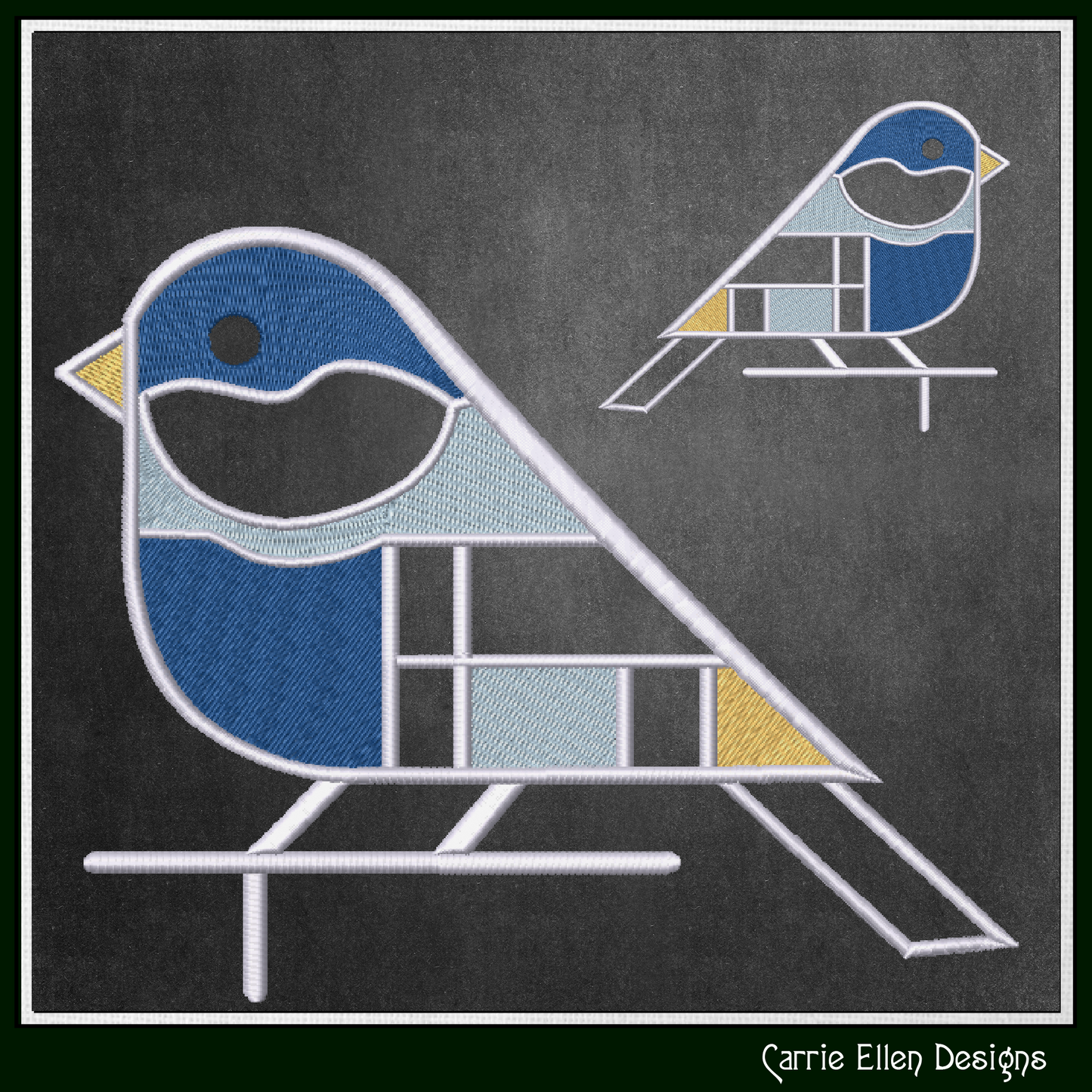 Geometric Blue Bird Machine Embroidery Design | Mondrian Inspired Bird Stitch File | Modern Art Embroidery, 6 Sizes, (4201)