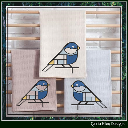 Geometric Blue Bird Machine Embroidery Design | Mondrian Inspired Bird Stitch File | Modern Art Embroidery, 6 Sizes, (4201)