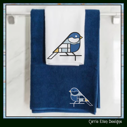 Geometric Blue Bird Machine Embroidery Design | Mondrian Inspired Bird Stitch File | Modern Art Embroidery, 6 Sizes, (4201)