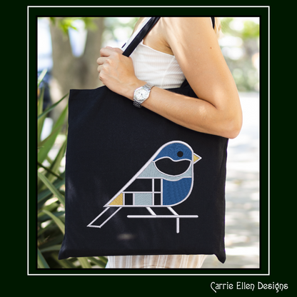 Geometric Blue Bird Machine Embroidery Design | Mondrian Inspired Bird Stitch File | Modern Art Embroidery, 6 Sizes, (4201)