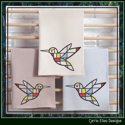 Geometric Hummingbird Machine Embroidery Design | Mondrian Inspired Bird Stitch File | Modern Art Embroidery, 6 Sizes, (4202)