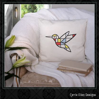 Geometric Hummingbird Machine Embroidery Design | Mondrian Inspired Bird Stitch File | Modern Art Embroidery, 6 Sizes, (4202)