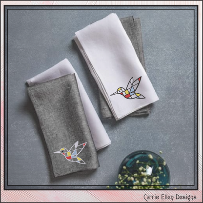 Geometric Hummingbird Machine Embroidery Design | Mondrian Inspired Bird Stitch File | Modern Art Embroidery, 6 Sizes, (4202)