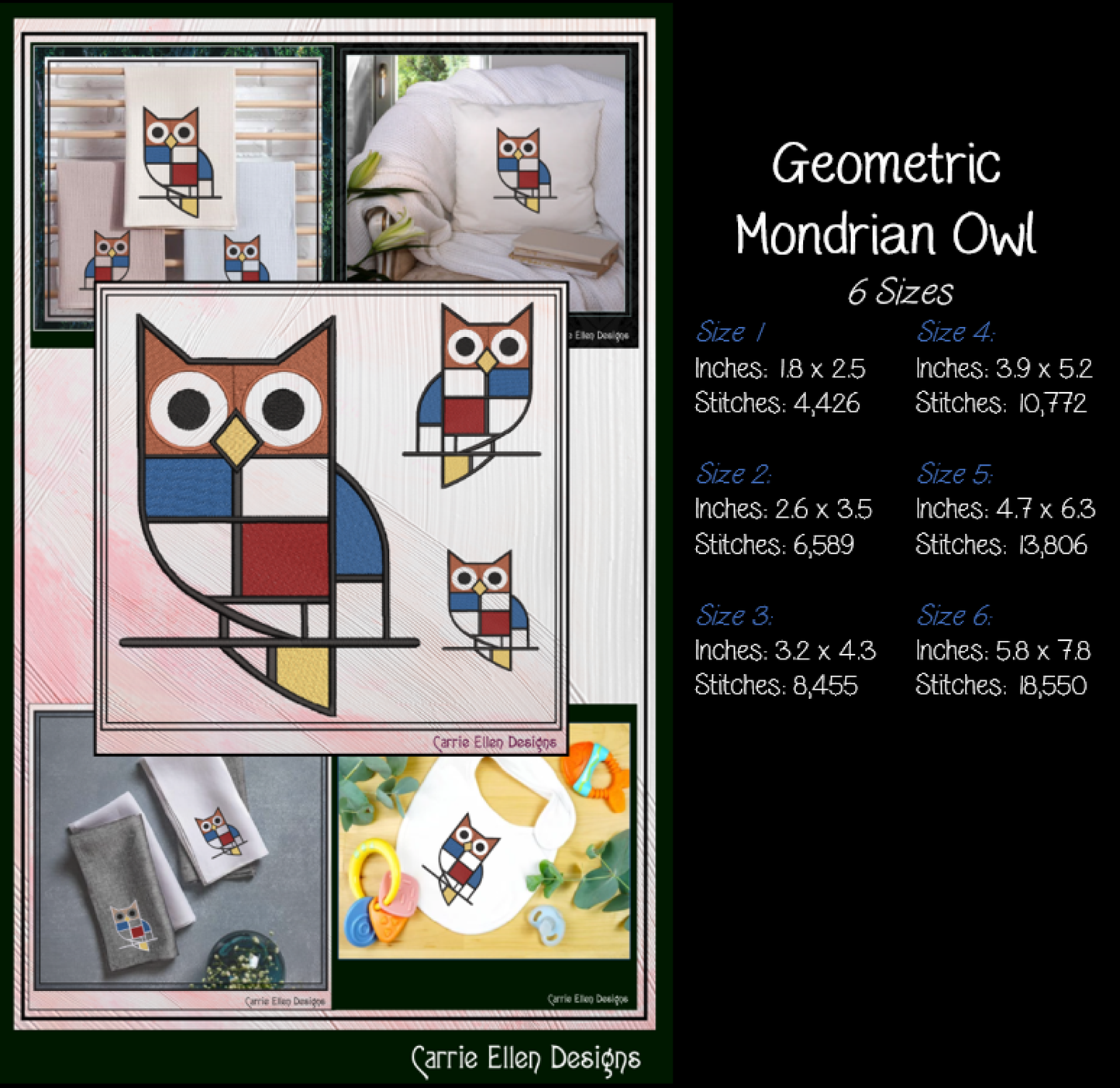 Geometric Bird Bundle Machine Embroidery Designs | Mondrian Inspired Bird Collection | Modern Line Art Stitch Files, 10 Designs, 6 Sizes, (4206)