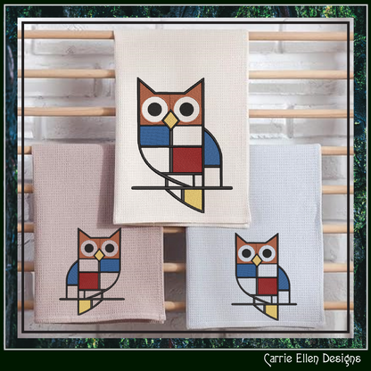 Geometric Owl Machine Embroidery Design | Mondrian Inspired Bird Stitch File | Modern Art Embroidery, 6 Sizes, (4203)