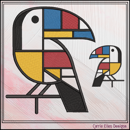 Geometric Toucan Machine Embroidery Design | Mondrian Inspired Bird Stitch File | Modern Art Embroidery, 6 Sizes, (4204)