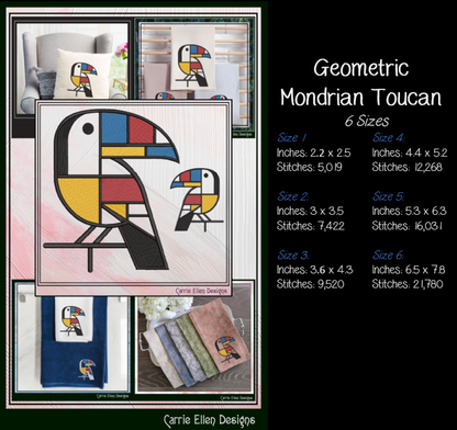 Geometric Bird Bundle Machine Embroidery Designs | Mondrian Inspired Bird Collection | Modern Line Art Stitch Files, 10 Designs, 6 Sizes, (4206)