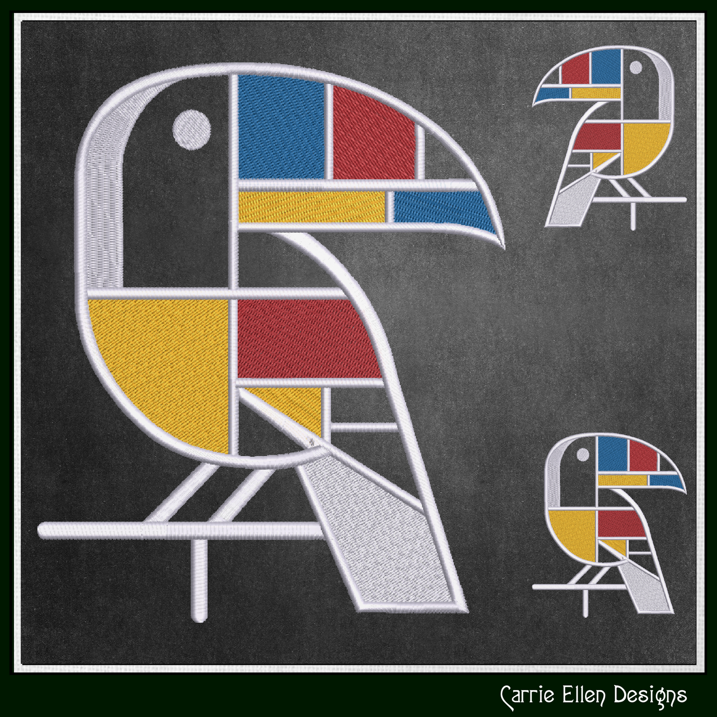 Geometric Toucan Machine Embroidery Design | Mondrian Inspired Bird Stitch File | Modern Art Embroidery, 6 Sizes, (4204)
