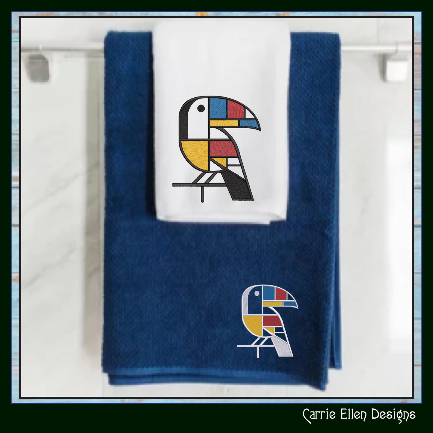 Geometric Toucan Machine Embroidery Design | Mondrian Inspired Bird Stitch File | Modern Art Embroidery, 6 Sizes, (4204)