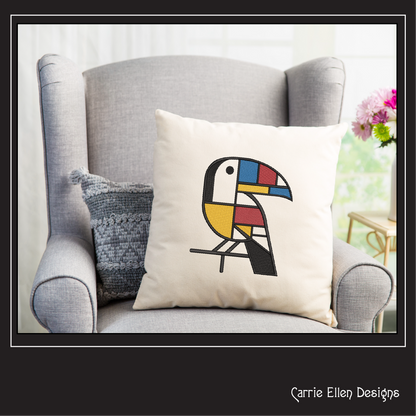 Geometric Toucan Machine Embroidery Design | Mondrian Inspired Bird Stitch File | Modern Art Embroidery, 6 Sizes, (4204)