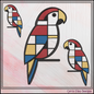 Geometric Parrot Machine Embroidery Design | Mondrian Inspired Bird Stitch File | Modern Line Art Embroidery, 6 Sizes, (4205)
