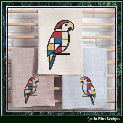 Geometric Parrot Machine Embroidery Design | Mondrian Inspired Bird Stitch File | Modern Line Art Embroidery, 6 Sizes, (4205)