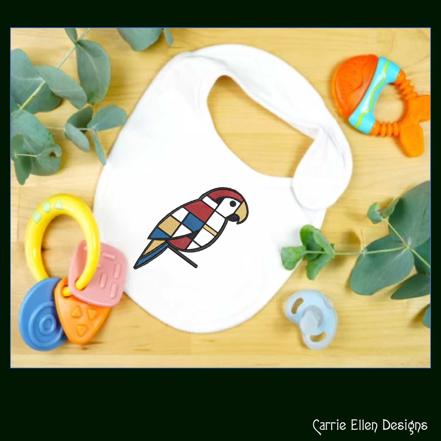 Geometric Parrot Machine Embroidery Design | Mondrian Inspired Bird Stitch File | Modern Line Art Embroidery, 6 Sizes, (4205)