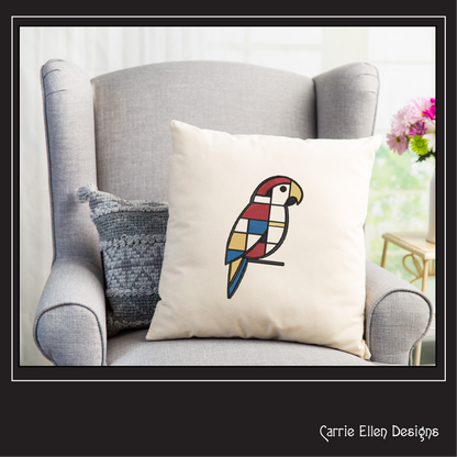 Geometric Parrot Machine Embroidery Design | Mondrian Inspired Bird Stitch File | Modern Line Art Embroidery, 6 Sizes, (4205)