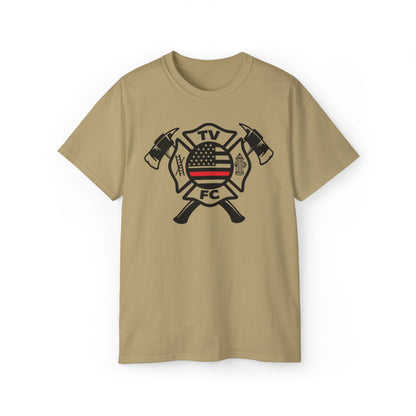 TV FC Red Thin Line Firefighter Maltese Cross Tee | 6 oz Cotton Tee Shirt (3009)