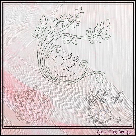 Tree of Life Dove Machine Embroidery Design | Floral Branch Bird Embroidery File | Nature Line Art Stitch Pattern, 6 Sizes (4208)