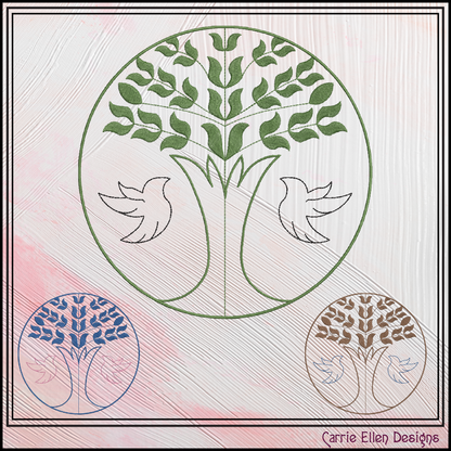 Tree of Life Doves Machine Embroidery Design | Floral Branch Bird Embroidery File | Nature Line Art Stitch Pattern, 6 Sizes (4209)
