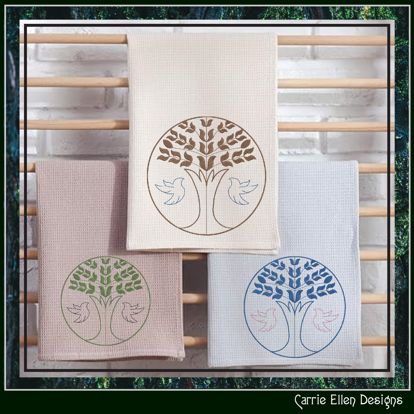 Tree of Life Doves Machine Embroidery Design | Floral Branch Bird Embroidery File | Nature Line Art Stitch Pattern, 6 Sizes (4209)