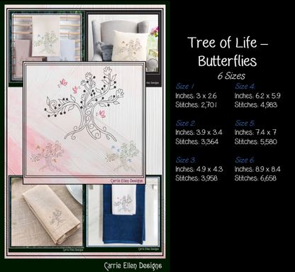 Tree of Life with Butterflies Machine Embroidery Design | Floral Tree Embroidery File | Butterfly Nature Stitch Pattern, 6 Sizes (4211)