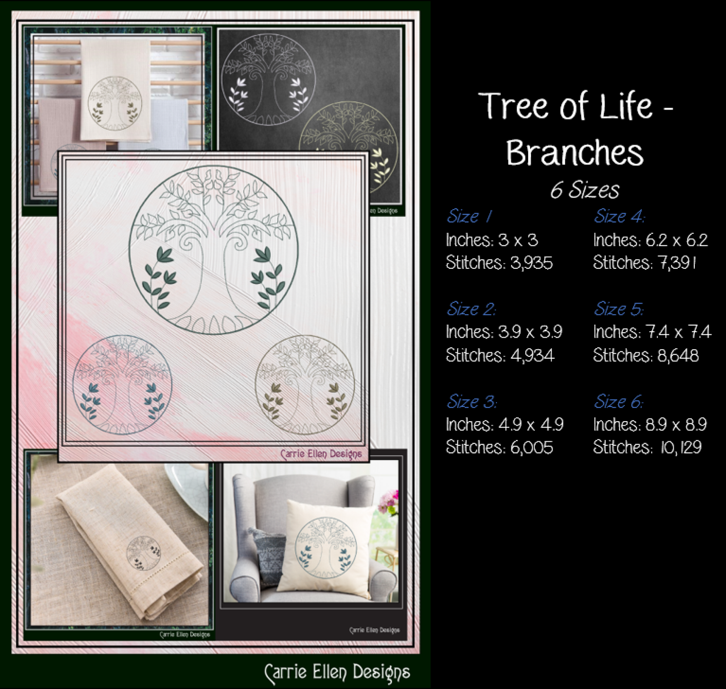Tree of Life Bundle Machine Embroidery Designs | 6 Nature & Botanical Stitch Files | Floral Tree Embroidery Collection, 6 Sizes (4214)