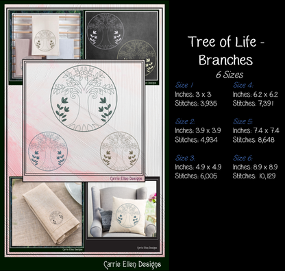 Tree of Life Bundle Machine Embroidery Designs | 6 Nature & Botanical Stitch Files | Floral Tree Embroidery Collection, 6 Sizes (4214)