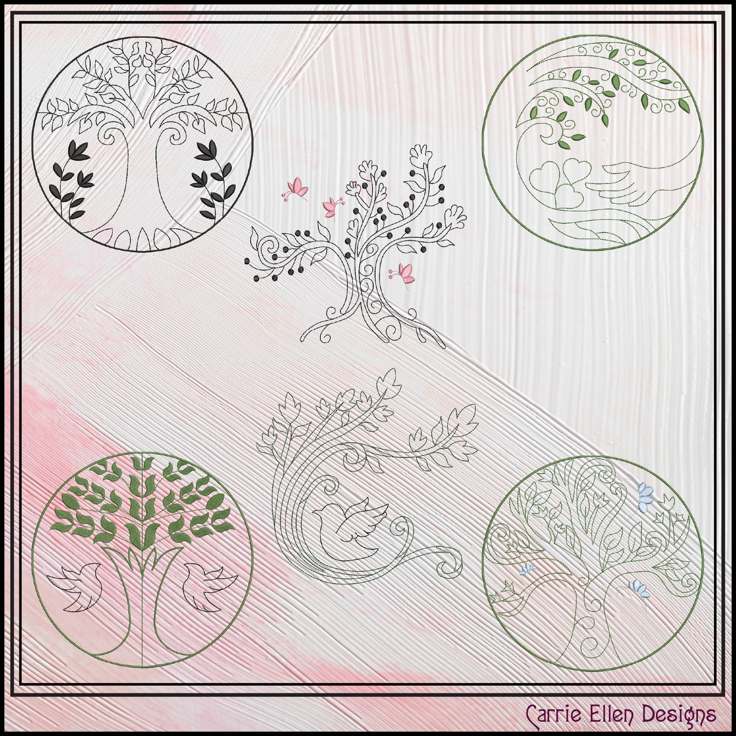 Tree of Life Bundle Machine Embroidery Designs | 6 Nature & Botanical Stitch Files | Floral Tree Embroidery Collection, 6 Sizes (4214)