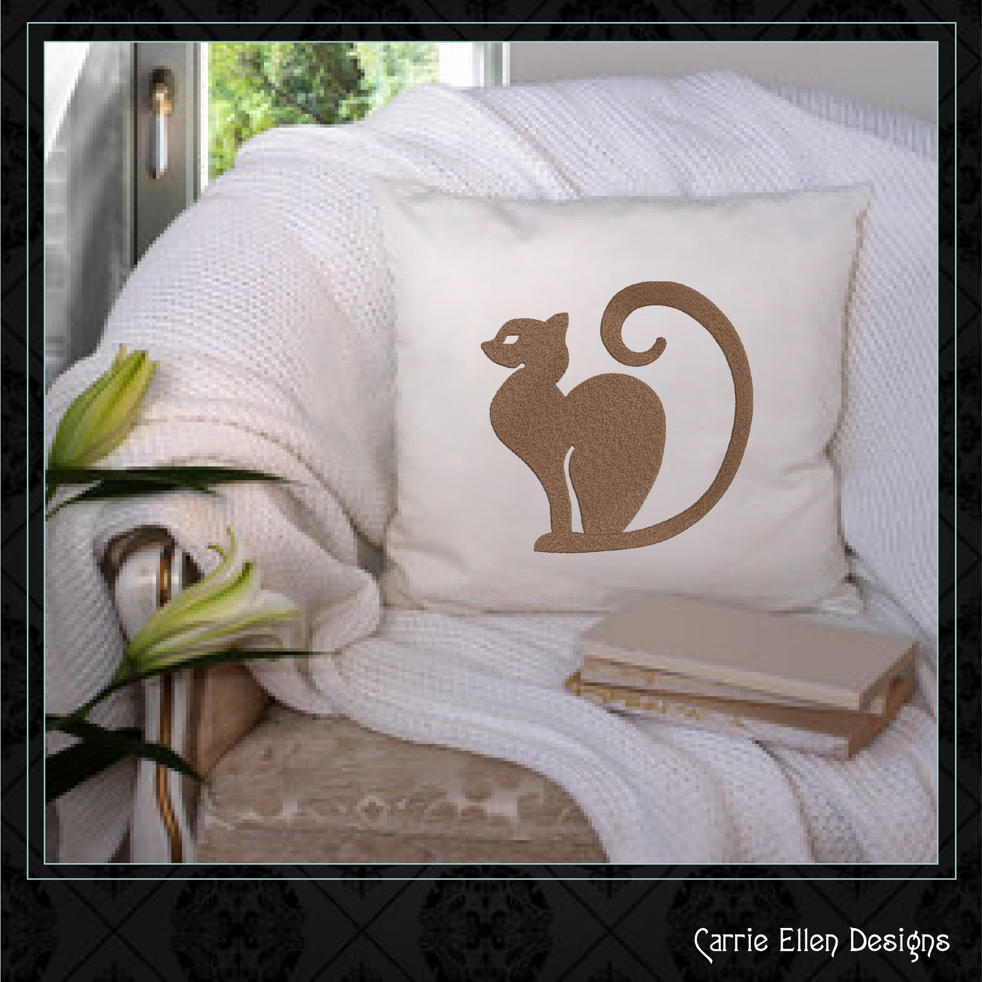 Elegant cat silhouette machine embroidery design featuring a graceful sitting feline. Perfect for apparel, tote bags, quilts, home décor, and gifts for cat lovers.

Minimalist machine embroidery design featuring an elegant sitting cat silhouette with a curled tail.

cat silhouette, black cat, cat embroidery, feline design, cat lover gift, kitty design, pet embroidery, minimalist cat, elegant cat