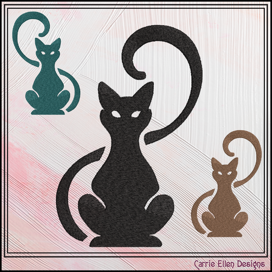 Elegant cat silhouette machine embroidery design featuring a graceful sitting feline. Perfect for apparel, tote bags, quilts, home décor, and gifts for cat lovers.

Minimalist machine embroidery design featuring an elegant sitting cat silhouette with a curled tail.

cat silhouette, black cat, cat embroidery, feline design, cat lover gift, kitty design, pet embroidery, minimalist cat, elegant cat