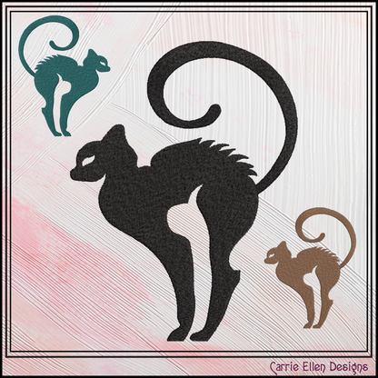 Cat Silhouette Machine Embroidery Design | Elegant Black Cat Embroidery File | Minimalist Feline Stitch Pattern, 6 Sizes (4217)