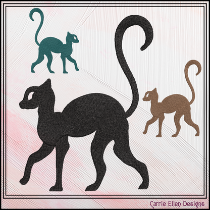 Cat Silhouette Machine Embroidery Design | Elegant Black Cat Embroidery File | Minimalist Feline Stitch Pattern, 6 Sizes (4218)