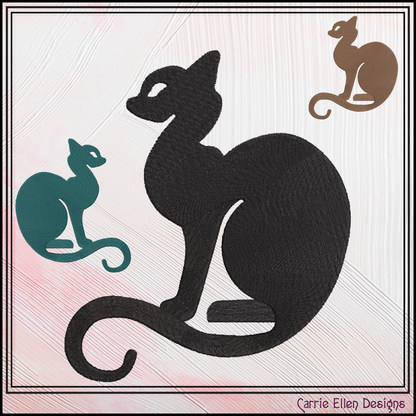Cat Silhouette Machine Embroidery Design | Elegant Black Cat Embroidery File | Minimalist Feline Stitch Pattern, 6 Sizes (4219)
