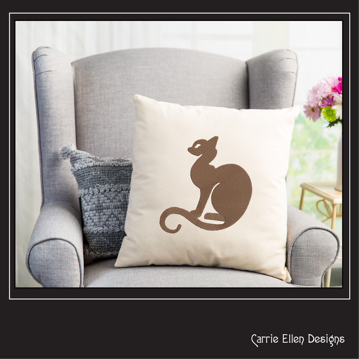 Cat Silhouette Machine Embroidery Design | Elegant Black Cat Embroidery File | Minimalist Feline Stitch Pattern, 6 Sizes (4219)