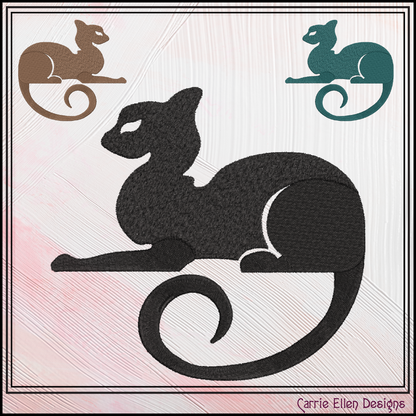 Cat Silhouette Machine Embroidery Design | Elegant Black Cat Embroidery File | Minimalist Feline Stitch Pattern, 6 Sizes (4220)