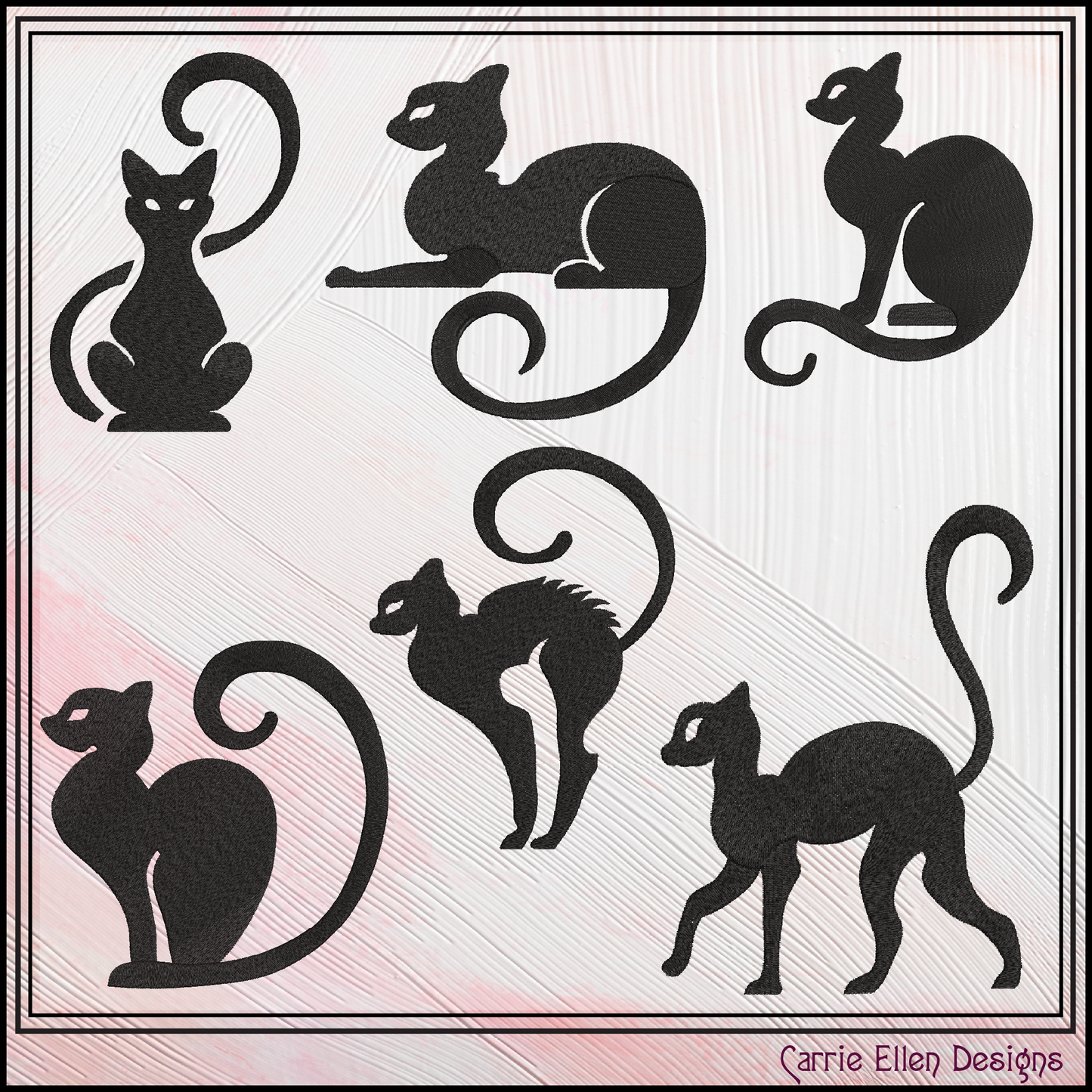 Cat Silhouette Bundle Machine Embroidery Designs | 6 Elegant Black Cat Stitch Files | Feline Embroidery Collection, 6 Sizes (4221)