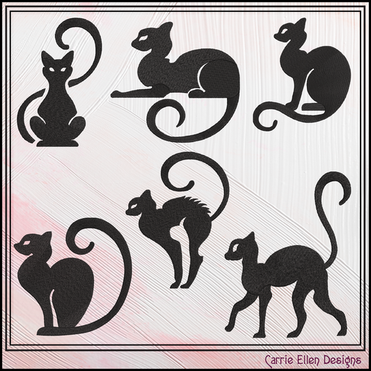 Cat Silhouette Bundle Machine Embroidery Designs | 6 Elegant Black Cat Stitch Files | Feline Embroidery Collection, 6 Sizes (4221)