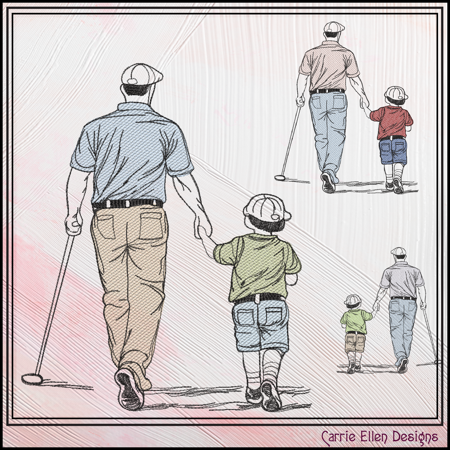 Golf Lessons Machine Embroidery Design | Golfer Walking with Child Embroidery Pattern | Father and Son Golf Stitch File, 6 Sizes (4222)