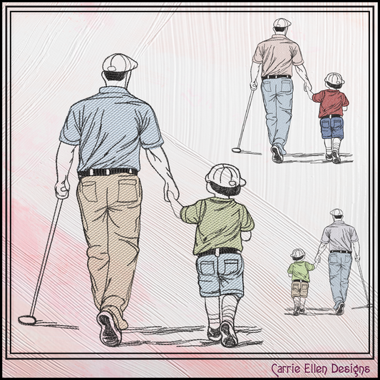Golf Lessons Machine Embroidery Design | Golfer Walking with Child Embroidery Pattern | Father and Son Golf Stitch File, 6 Sizes (4222)