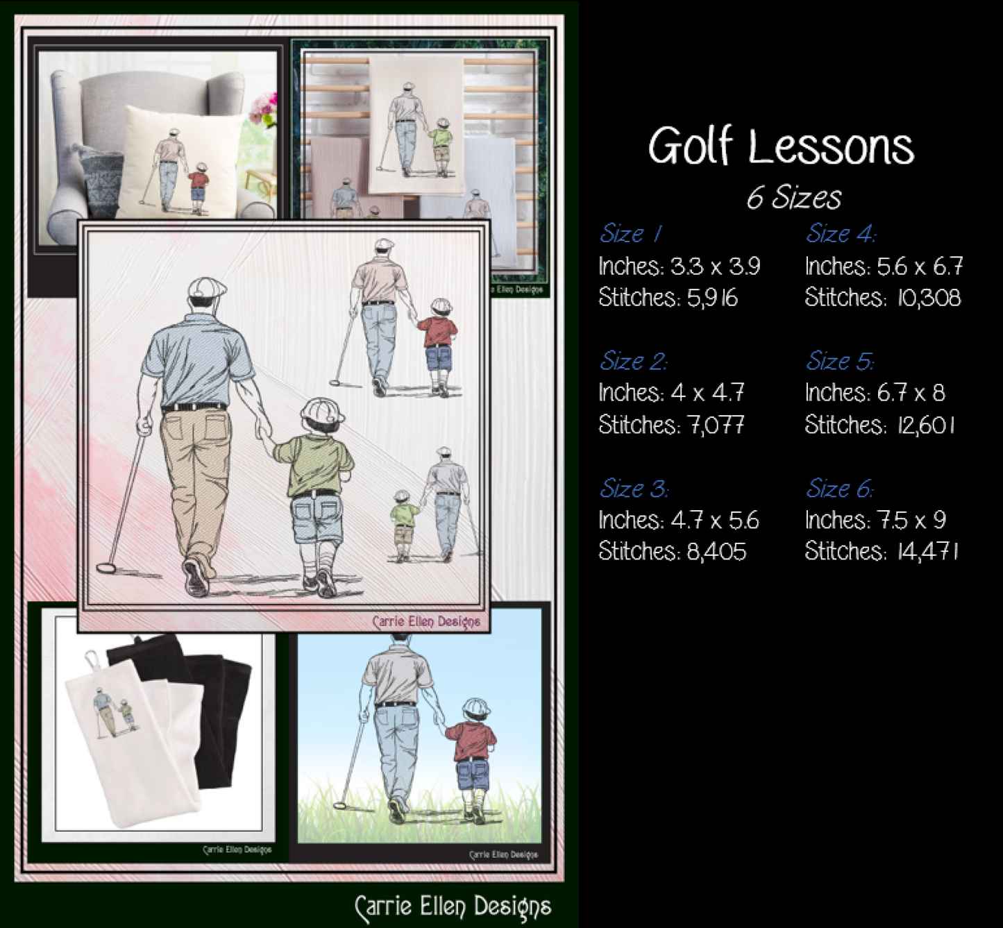Golf Lessons Machine Embroidery Design | Golfer Walking with Child Embroidery Pattern | Father and Son Golf Stitch File, 6 Sizes (4222)