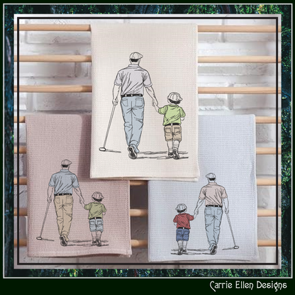 Golf Lessons Machine Embroidery Design | Golfer Walking with Child Embroidery Pattern | Father and Son Golf Stitch File, 6 Sizes (4222)