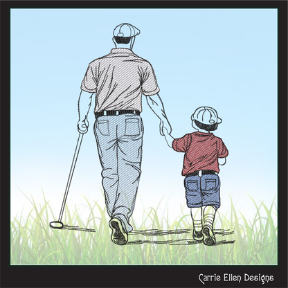 Golf Lessons Machine Embroidery Design | Golfer Walking with Child Embroidery Pattern | Father and Son Golf Stitch File, 6 Sizes (4222)