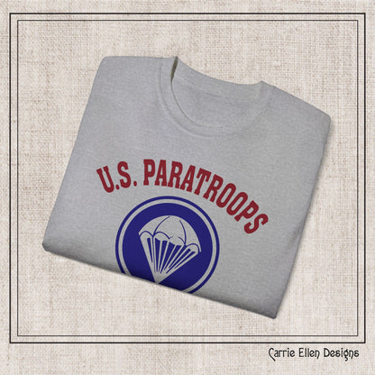 US Paratroops Camp Mackall North Carolina Short Sleeve Tee – Vintage WWII U.S. Army Reproduction T-Shirt, Military Pride Tee, Veteran Gift (P-6055)