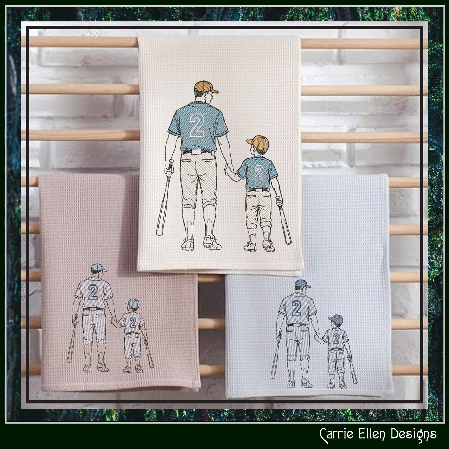 Heartwarming baseball machine embroidery design featuring a parent and child walking together with bats. Perfect for baseball families, coaches, team gifts, apparel, and sports keepsakes.

Machine embroidery design showing an adult and child baseball player walking hand in hand with matching uniforms and baseball bats.